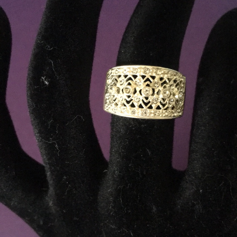 Silver CZ diamond cluster accent ring A32